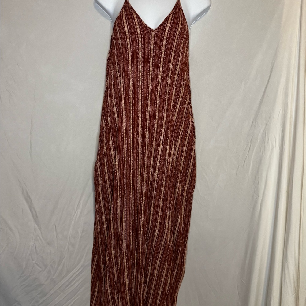 Hem & Thread Red and Cream Striped Maxi Dress